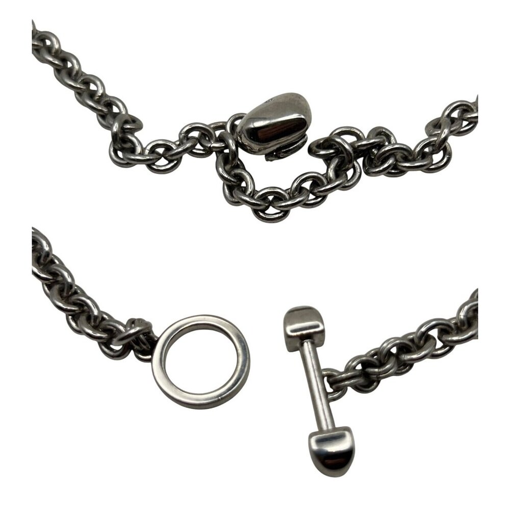 Juicy Couture Necklace Silver Tone Puffy Heart Crown Charm Toggle Clasp 16" Y2K - Picture 8 of 8